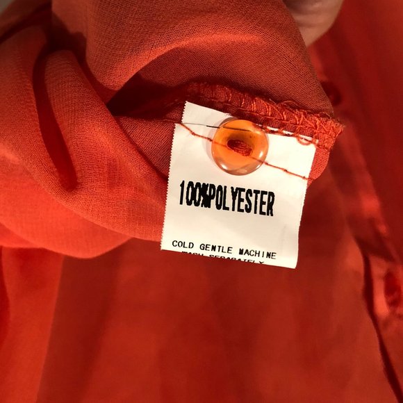 NWT Orange Sheer Tie Button-up - Picture 7 of 7